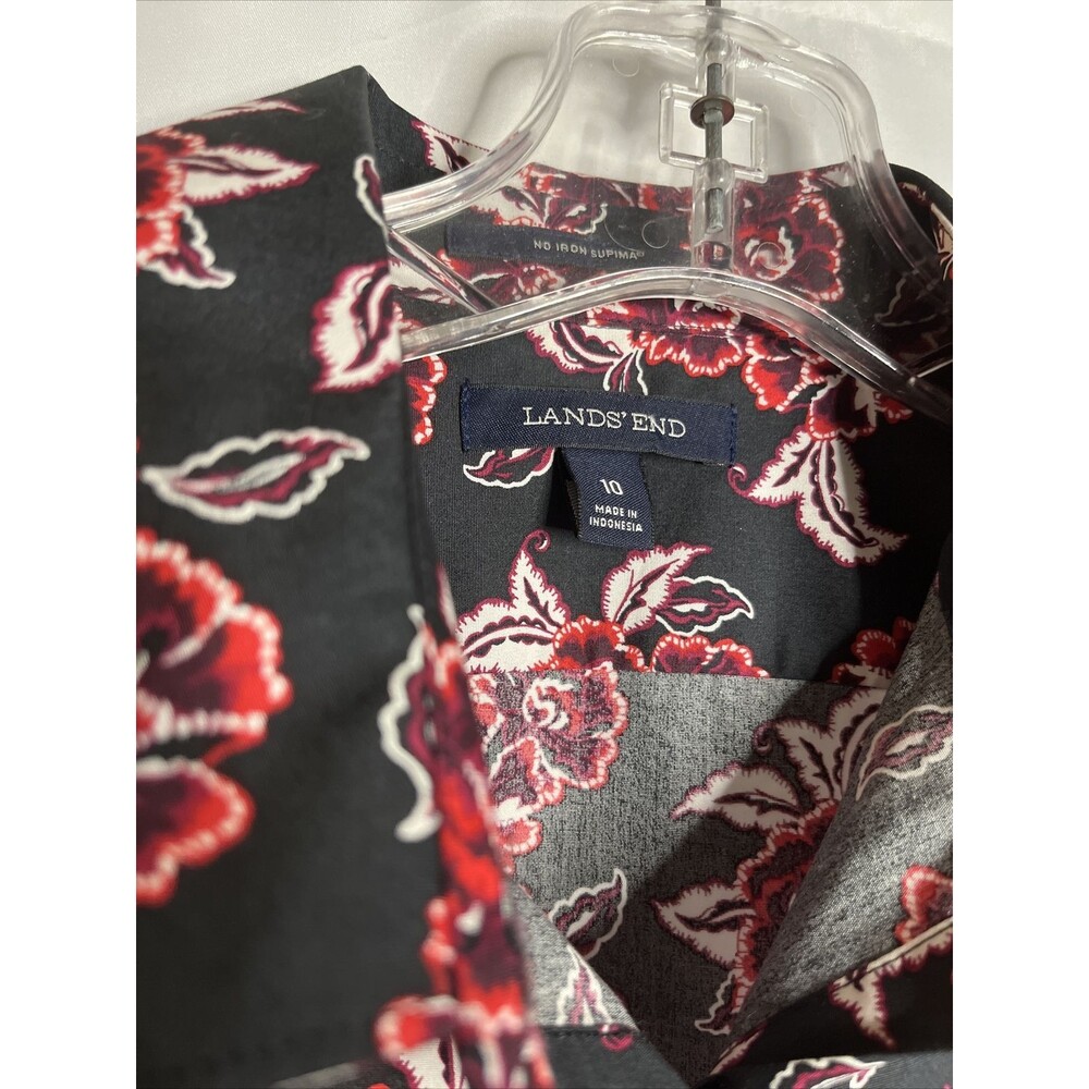 Lands End Women’s No Iron Women’s Floral Button Up Blouse Size 10 Suprima Cotton - Picture 5 of 8
